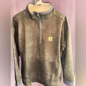 LIGHWEIGHT CARHARTT ZIP NECK SWEATSHIRT - LARGE - GREEN/GREY